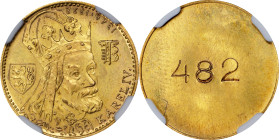 CZECHOSLOVAKIA. Duo of Gilt-Brass Ducat Die Trials, 1978. Kremnica Mint. Both NGC Certified.
cf. Fr-22; cf. KMX-28. 1) Obverse. NGC MS-66. 2) Reverse...