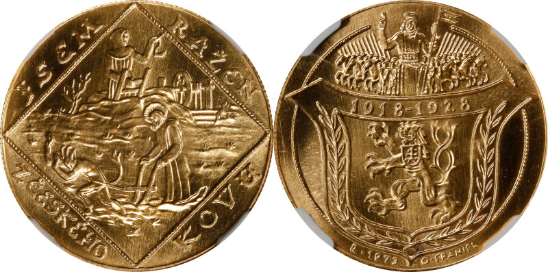 CZECHOSLOVAKIA. Duo of Gold Medallic Ducat Restrikes (2 Pieces), "1928" (1973). ...