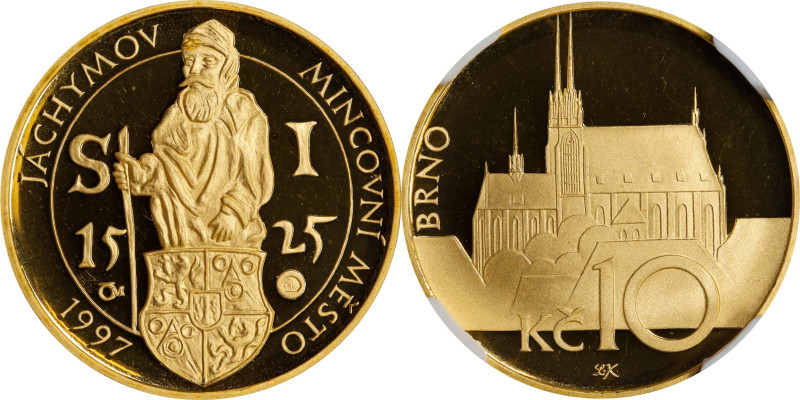 CZECH REPUBLIC. Gold Medallic 10 Korun, 1997. Czech (Jablonec nad Nisou) Mint. N...