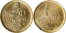 CZECH REPUBLIC. Gold Medallic 10 Korun, 1997. Czech (Jablonec nad Nisou) Mint. NGC MS-69.
By L. Kozak. Diameter: 25mm. Commemorating the mint city of...
