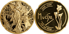CZECH REPUBLIC. 150th Anniversary of the Birth of Alfons Mucha Gold Medal, 2010. Czech (Jablonec nad Nisou) Mint. NGC PROOF-66 Ultra Cameo.
Weight: 1...