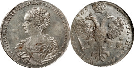 RUSSIA. Ruble, 1725-CNB. St. Petersburg Mint. Catherine I. PCGS MS-63.
Dav-1664; KM-169; Bit-88. Possessing immense eye appeal and majestic, radiant ...
