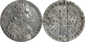 RUSSIA. Ruble, 1728. Moscow (Kadashevsky) Mint. Peter II. PCGS Genuine--Tooled, Unc Details.
Dav-1668; KM-182.2; Bit-70. Fairly sharply struck and ex...