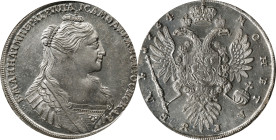 RUSSIA. Ruble, 1734. Moscow (Kadashevsky) Mint. Anna. PCGS Genuine--Cleaned, Unc Details.
Dav-1673; KM-197; Bit-116. Despite the fact that this examp...