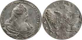 RUSSIA. Ruble, 1739. Moscow (Red) Mint. Anna. PCGS MS-64.
Dav-1674; KM-198; Bit-204. Type with five pearls in hair. Just short of Gem status, this sh...