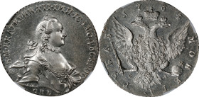 RUSSIA. Ruble, 1764-CNB CA. St. Petersburg Mint. Catherine II (the Great). NGC Unc Details--Cleaned.
KM-C-67.2A; Bit-186. Rather boldly struck and we...