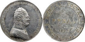 RUSSIA. Silver Ruble Pattern Novodel, 1807. St. Petersburg Mint. Alexander I. PCGS Genuine--Scratch, Unc Details.
KM-Pn72; Bit-H672 (R2). A very elus...