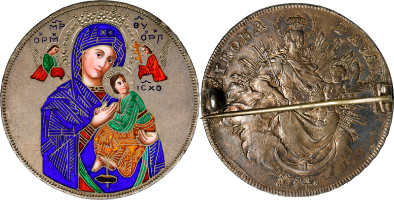 RUSSIA. Our Mother of Perpetual Help Enameled Silver "Madonna" Taler, ND (ca. la...