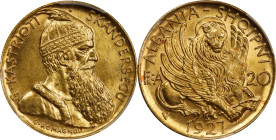 ALBANIA. 20 Franga Ari, 1927-V. Vienna Mint. Ahmet Zogu (as President). PCGS MS-64.
Fr-6; KM-12. Sharply struck and exceptionally bold, this enticing...