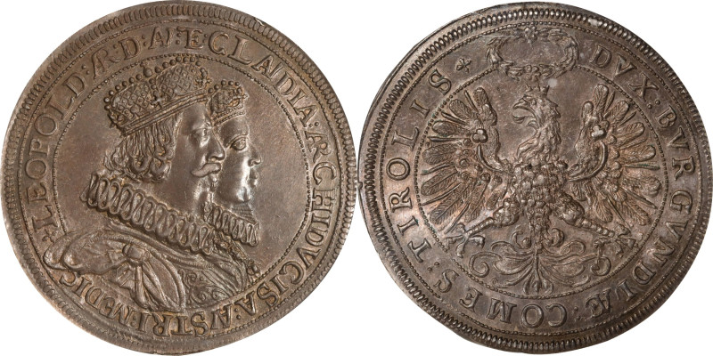 AUSTRIA. 2 Talers, ND (1626). Hall Mint. Archduke Leopold V, with Claudia de' Me...