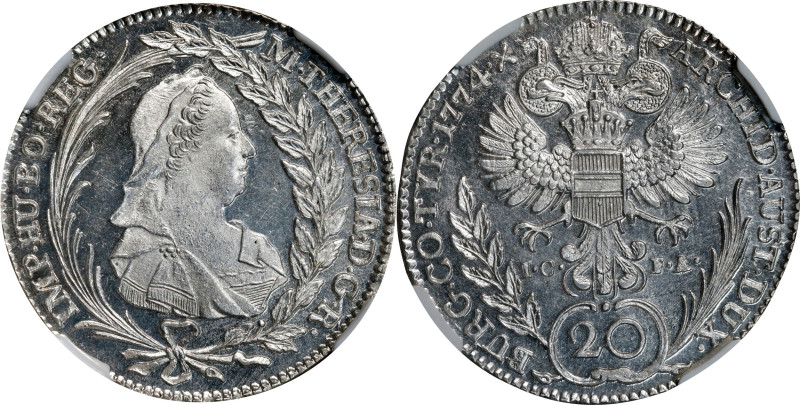 AUSTRIA. 20 Kreuzer, 1774-A IC-FA. Vienna Mint. Maria Theresa. NGC MS-67.
KM-19...