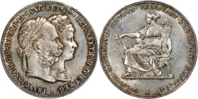 AUSTRIA. 2 Gulden, 1879. Vienna Mint. Franz Joseph I, with Elizabeth. PCGS MS-65.
KMX-M5. A great commemorative type celebrating the silver wedding a...