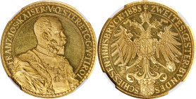 AUSTRIA. 2nd Innsbruck Shooting Festival Gold Medal of 4 Ducats Weight, 1885. Franz Joseph I. NGC PROOF-62 Ultra Cameo.
Morosini-1680; Forrer-Vol. I ...