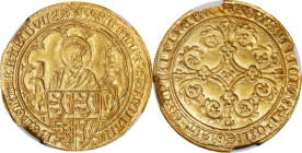 BELGIUM. Brabant. Pieter d'Or, ND (1355-83). Louvain Mint. Johanna van Brabant, with Wenceslaus. NGC MS-62.
Fr-11; Delm-45; de May-225. Obverse: Half...