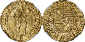 BOHEMIA. Ducat, 1587. Prague Mint; mm: lis. NGC AU-50.
Fr-88 (Austria; unlisted date) & Fr-12 (Bohemia); Halacka-295. A sharply struck and well prese...