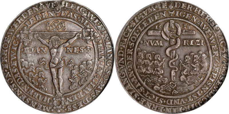 BOHEMIA. Joachimsthal. Medallic "Pestilence" Taler, 1528. NGC EF Details--Mount ...