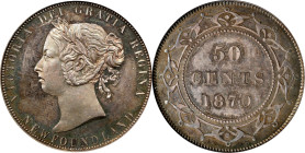 CANADA. Newfoundland. Silver 50 Cents Pattern, 1870. London Mint. Victoria. PCGS SPECIMEN-65.
Plain Edge. An exceedingly elusive Gem pattern, this en...