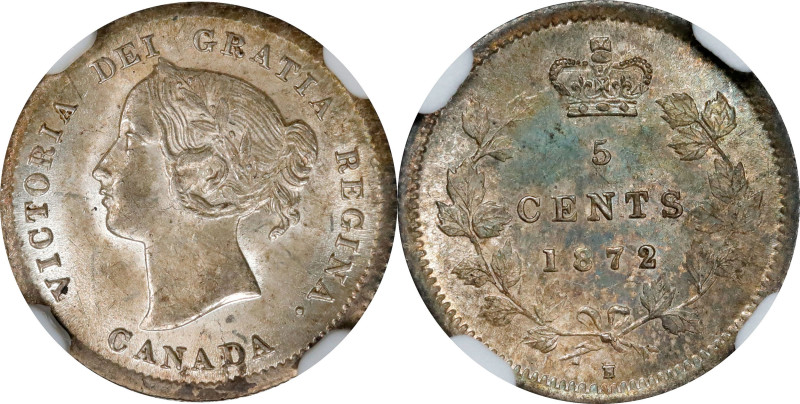 CANADA. 5 Cents, 1872-H. Birmingham (Heaton) Mint. Victoria. NGC MS-63.
KM-2. A...