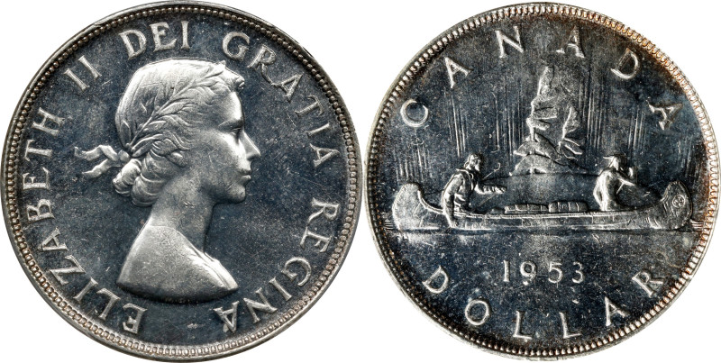 CANADA. Dollar, 1953. Ottawa Mint. Elizabeth II. PCGS MS-64.
KM-54. Variety wit...