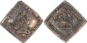 DENMARK. Largesse 1/6 Specie Daler Klippe, 1648. Frederik III. PCGS AU-58.
KM-160; Sieg-66; H-48. Weight: 4.76 gms. 22 mm x 22 mm. Obverse: Laureate ...