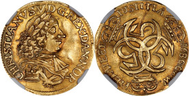 DENMARK. Ducat, 1680. Gluckstadt Mint. Christian V. NGC AU Details--Bent.
Fr-141; KM-70.1; H-117. Weight: 3.42 gms. Struck for Schleswig-Holstein in ...