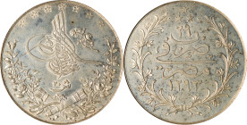 EGYPT. Ottoman Empire. 20 Qirsh, AH 1293 Year 29 (1903/4)-W. Berlin Mint. Abdul Hamid II. PCGS PROOF-63.
KM-296; cf. Pere-989 (Year 20). Though beari...