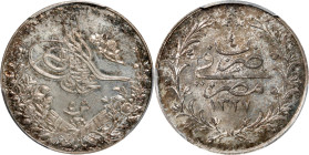 EGYPT. Ottoman Empire. 5 Qirsh, AH 1327-H Year 4 (1912/3). Birmingham (Heaton) Mint. Muhammad V. PCGS SPECIMEN-65.
KM-308; cf. Pere-1056 (Year 2). Ti...