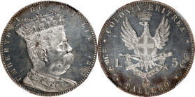 ERITREA. 5 Lire (Tallero), 1891. Rome Mint. Umberto I. NGC PROOF-63.
KM-4; Mont-80; Pag-630. An exceptionally pleasing proof offering of the always d...