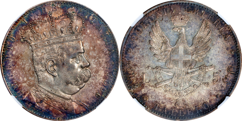 ERITREA. 5 Lire (Tallero), 1896. Rome Mint. Umberto I. NGC MS-62.
Dav-27; KM-4....