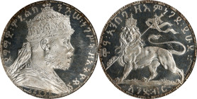 ETHIOPIA. Birr, EE 1892 (1900). Paris Mint. Menelik II. NGC PROOF-64.
KM-19. Incredibly dazzling and radiant, this proof issue features a subtle fros...