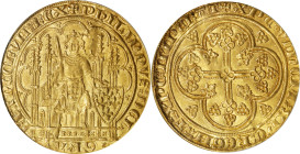 FRANCE. Ecu d'Or a la Chaise, ND (1328-50). Philippe VI. PCGS MS-63.
Fr-270; Dup-249; Ciani-282. Obverse: Philippe seated facing on throne, holding s...