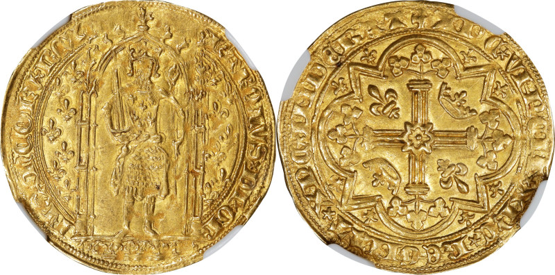 FRANCE. Franc a Pied, ND (1365-80). Charles V. NGC MS-62.
Fr-284; Dup-360; Cian...