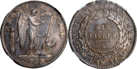 FRANCE. 6 Livres, Year II (1793)-A. Paris Mint. NGC MS-62.
Dav-1336; KM-624.1; Gad-58. This enticing Mint State example displays a glorious appeal wi...