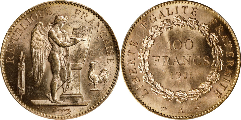 FRANCE. 100 Francs, 1911-A. Paris Mint. PCGS MS-62+.
Fr-590; KM-832; Gad-1137A....