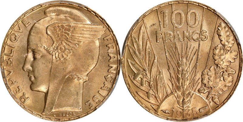 FRANCE. 100 Francs, 1935. Paris Mint. PCGS MS-65.
Fr-598; KM-880; Gad-1148. A g...