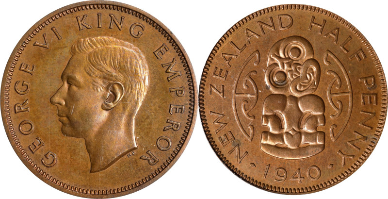 NEW ZEALAND. 1/2 Penny, 1940. London Mint. George VI. PCGS PROOF-64.
KM-12. A p...