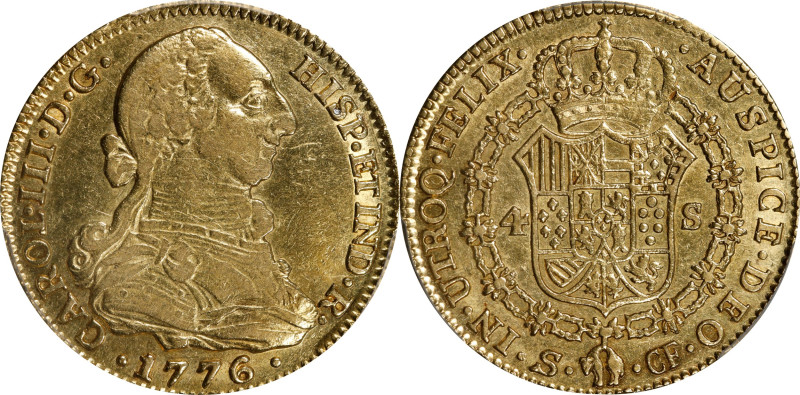 SPAIN. 4 Escudos, 1776-S CF. Seville Mint. Charles III. PCGS EF-45.
Fr-285; KM-...