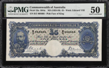 AUSTRALIA. Commonwealth Bank of Australia. 5 Pounds, ND (1933-39). P-23a. PMG About Uncirculated 50.
Watermark of Edward VIII. Pink face of the King....