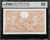 BELGIUM. Banque Nationale de Belgique. 100 Francs, 1944. P-113. PMG Gem Uncirculated 65 EPQ.
Watermark of man's head. This note is tied for Top Pop a...
