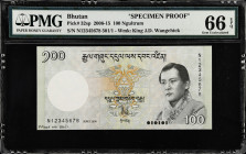 BHUTAN. Royal Monetary Authority of Bhutan. 100 Ngultrum, 2006-15. P-32sp. Specimen Proof. PMG Gem Uncirculated 66 EPQ.
Watermark of King J.D. Wangch...