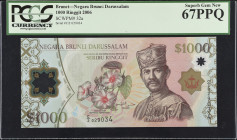 BRUNEI. Negara Brunei Darussalam. 1000 Ringgit, 2006. P-32a. PCGS Currency Superb Gem New 67 PPQ.
Polymer. An impressive Superb Gem example of this h...