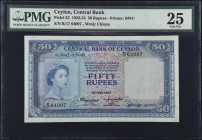 CEYLON. Central Bank of Ceylon. 50 Rupees, 1952-54. P-52. PMG Very Fine 25.
Printed by BWC. Watermark of Chinze. Dated May 12th, 1954. A popular QEII...