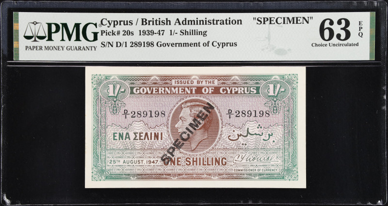 CYPRUS. Government of Cyprus. 1 Shilling, 1947. P-20s. Shilling. PMG Choice Unci...