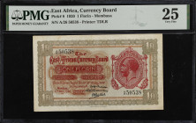 EAST AFRICA. East African Currency Board. 1 Florin, 1920. P-8. PMG Very Fine 25.
Printed by TDLR. Mombasa. King George V bust at right within a styli...