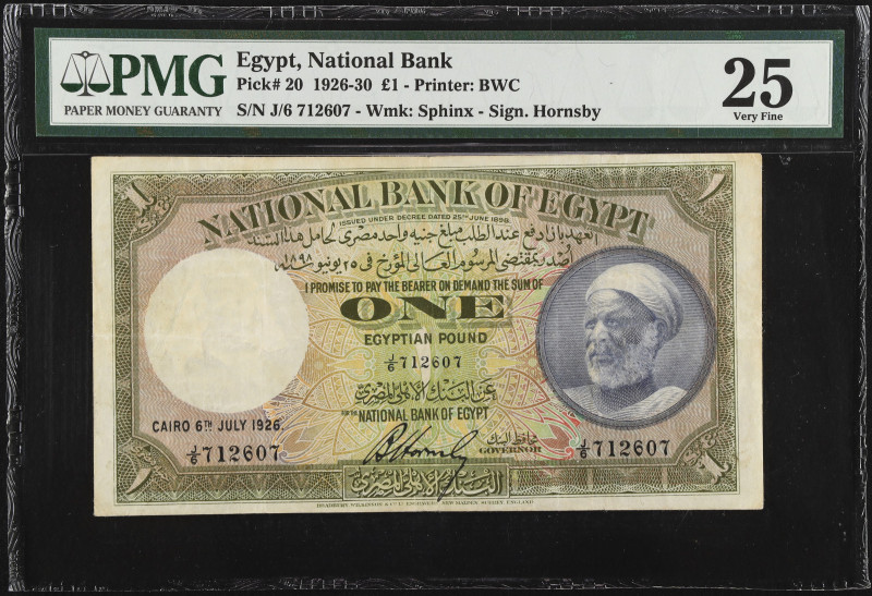 EGYPT. National Bank of Egypt. 1 Egyptian Pound, 1926-30. P-20. PMG Very Fine 25...