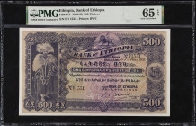 ETHIOPIA. Bank of Ethiopia. 500 Thalers, 1932. P-11. PMG Gem Uncirculated 65 EPQ.
Printed by BWC. Dated May 1, 1932. One of the most popular series w...