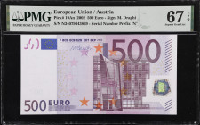 EUROPEAN UNION. European Central Bank. 500 Euro, 2002. P-19An. PMG Superb Gem Uncirculated 67 EPQ.
Signature of M. Draghi. Serial number prefix "N" f...