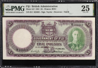 FIJI. Government of Fiji. 5 Pounds, 1951. P-41f. PMG Very Fine 25.
Printed by BWC. Signatures of Taylor - Donovan - Smith. Watermark of head at left....