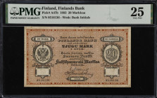 FINLAND. Finlands Bank. 20 Markkaa, 1883. P-A47b. PMG Very Fine 25.
A scarce and sought after 1883 Finlands Bank 20 Markkaa. Free of any comments on ...