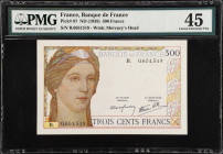 FRANCE. Banque de France. 300 Francs, ND (1938). P-87. PMG Choice Extremely Fine 45.
Watermark of mercury's head. An elusive denomination to acquire,...